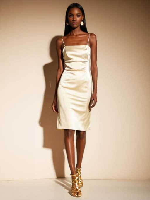 Elegant Woman in Cream Silk Gown