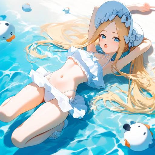 Anime Girl Relaxing on Inflatable Tube at Beach