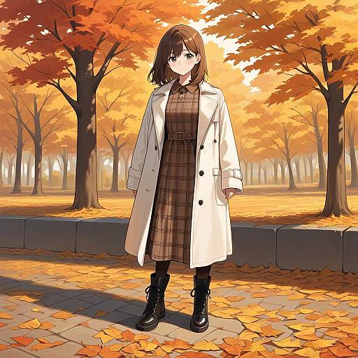 Autumn Girl in Plaid Dress