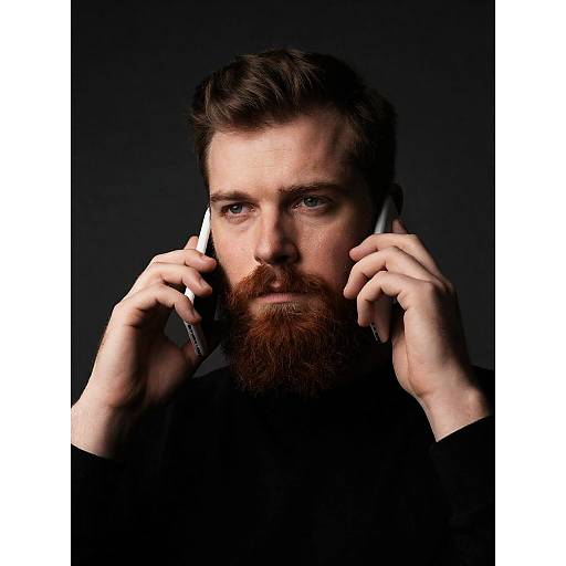 Serious Bearded Man with Phone