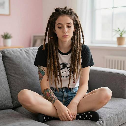Young Woman with Dreadlocks on Couch
