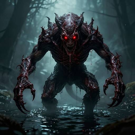 Grotesque Monster Emerging from Pond