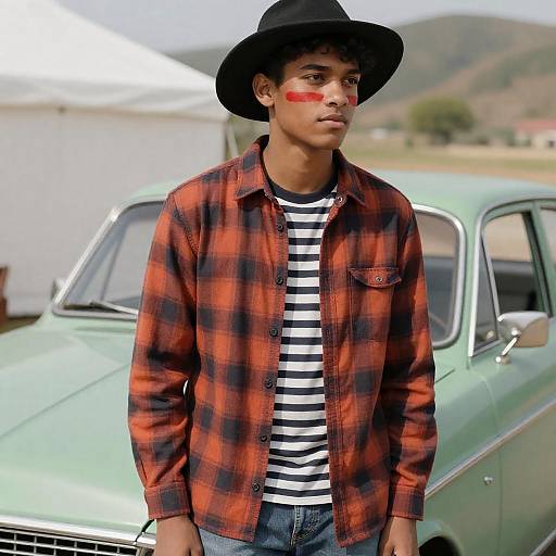 Casual Retro Portrait with Vintage Car