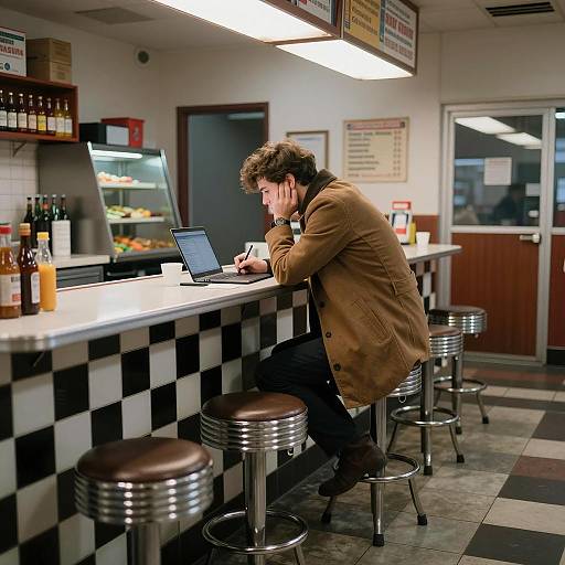 Cozy Diner Scene with a Writer