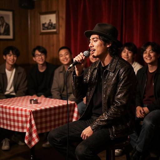 Intimate Performance in a Dimly Lit Room