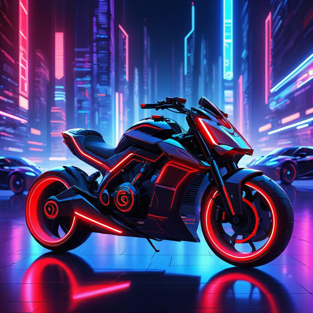 Futuristic Motorcycle in Neon Cityscape