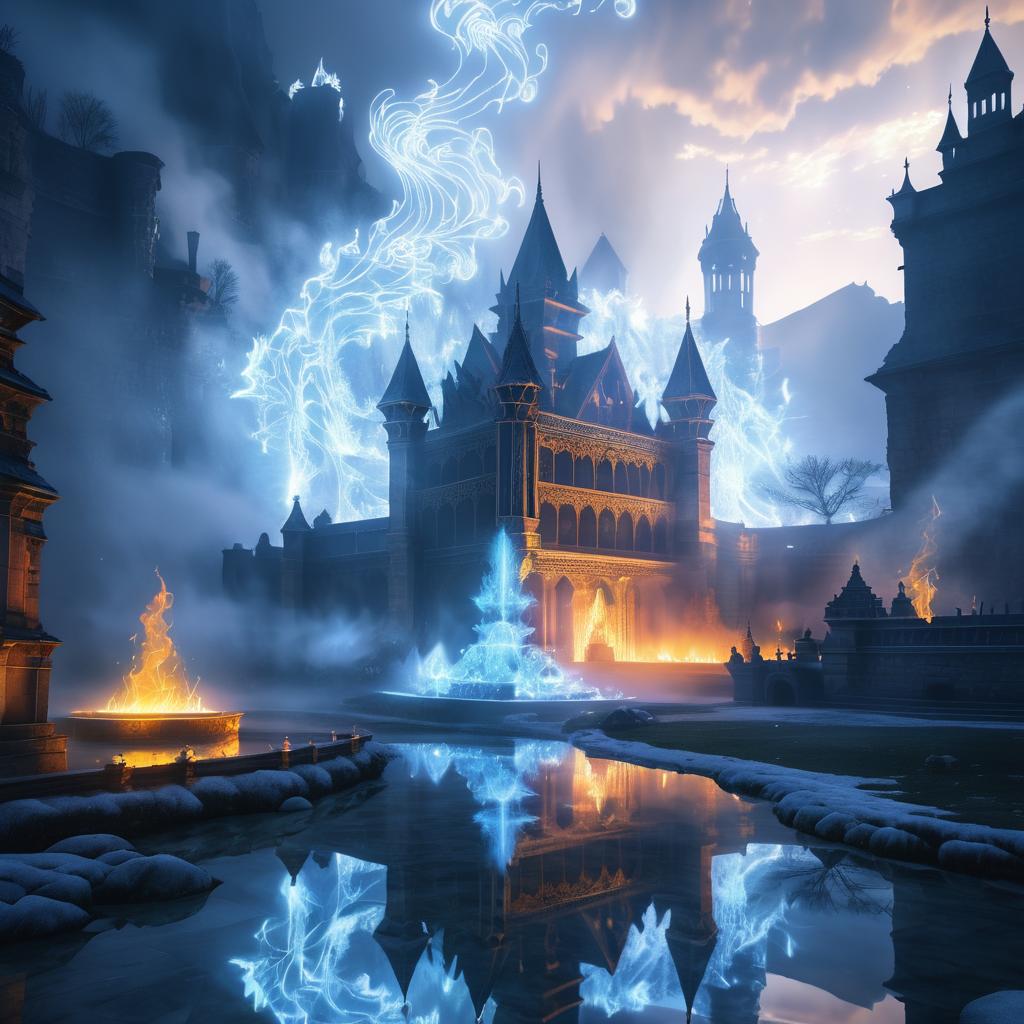 Dramatic Sphinx and Burning Castle Scene