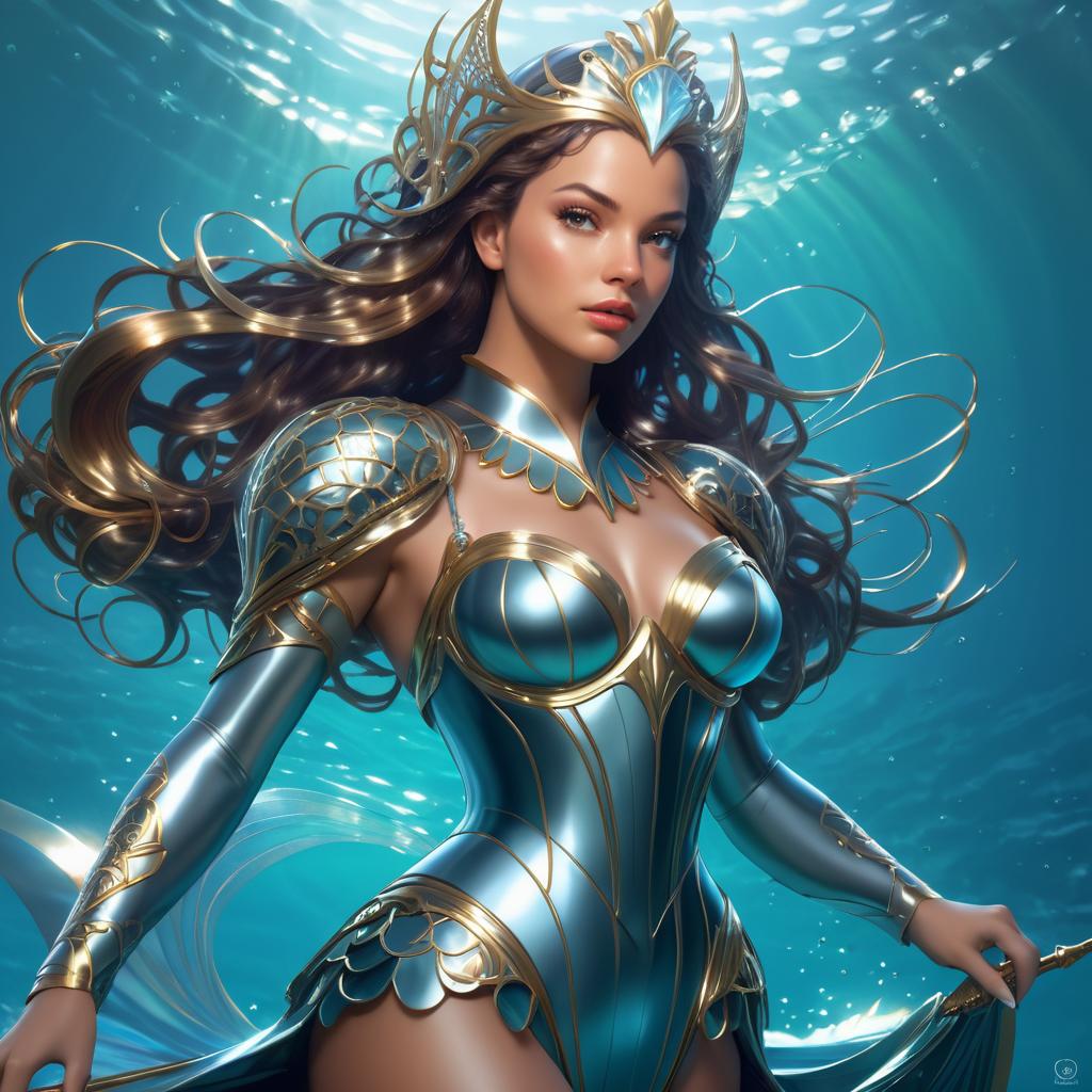 Elegant Metal-Suited Mermaid Concept Art