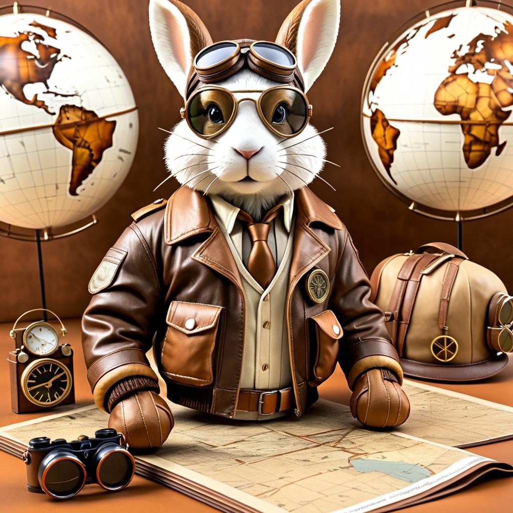 Vintage Pilot Rabbit in Hyper-Realistic Style