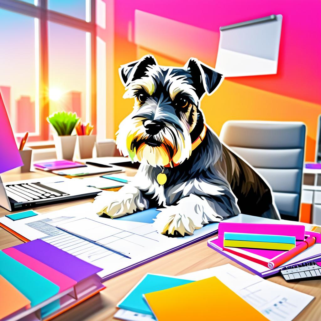 Cheerful Schnauzer in a Modern Office