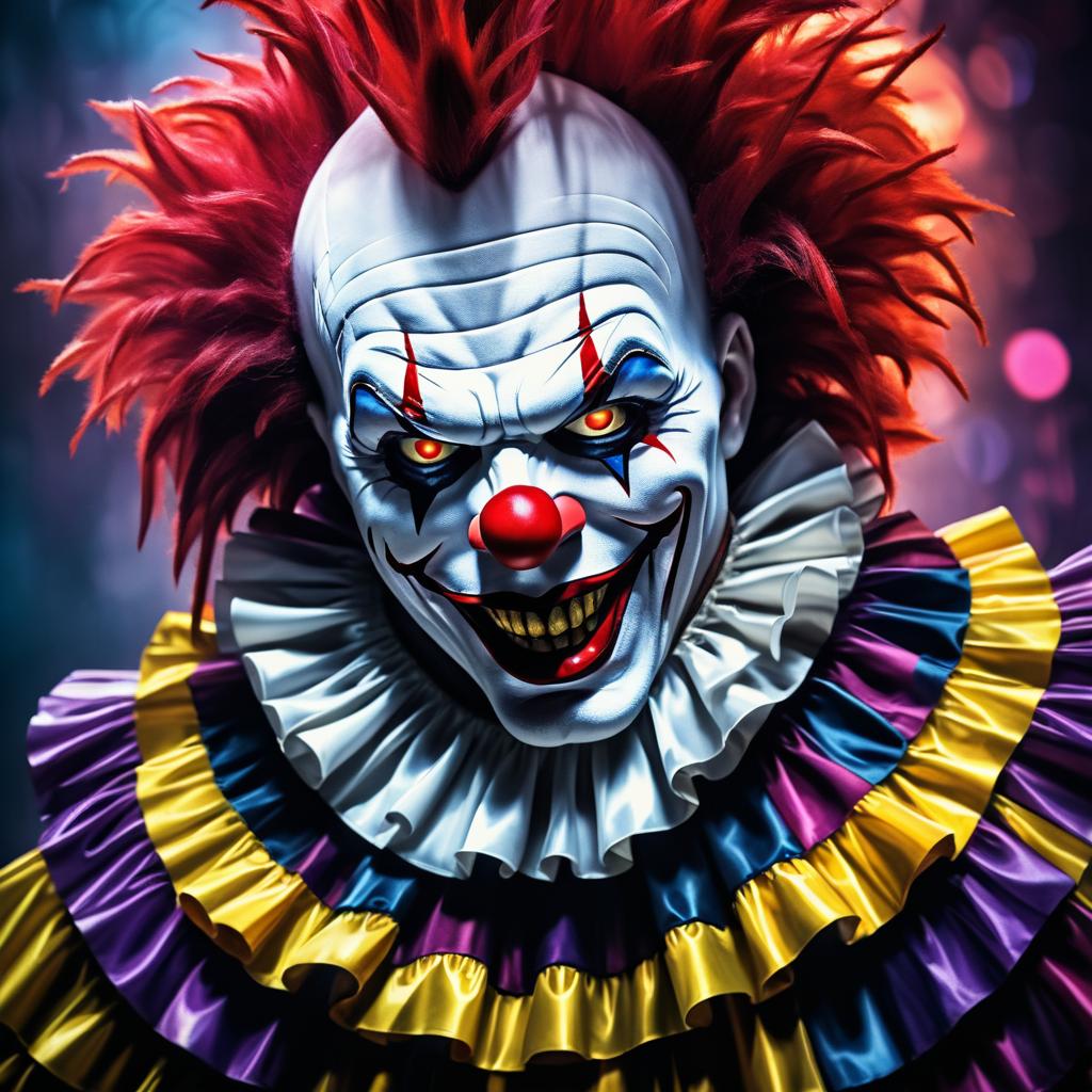 Sinister Clown Portrait in Carnival Setting