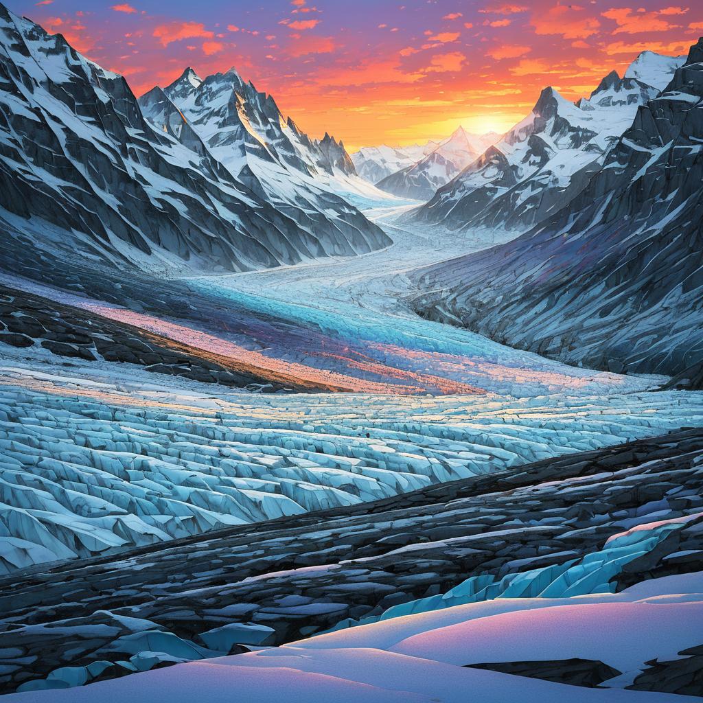 Immersive Glacier Fields at Dawn