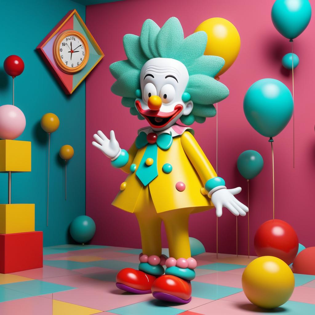 Whimsical Surrealist Krusty the Clown Art