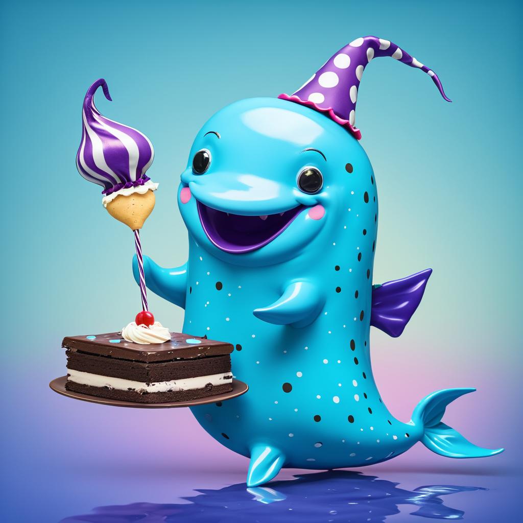 Whimsical Narwhal Jester Eating Brownie