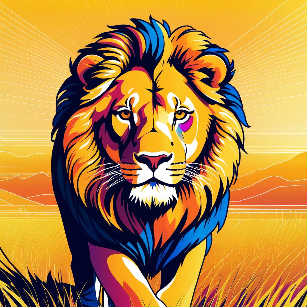 Vibrant Line Art of a Fierce Lion