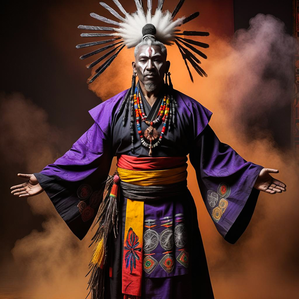 Vibrant Voodoo Priest in Whimsical Mist