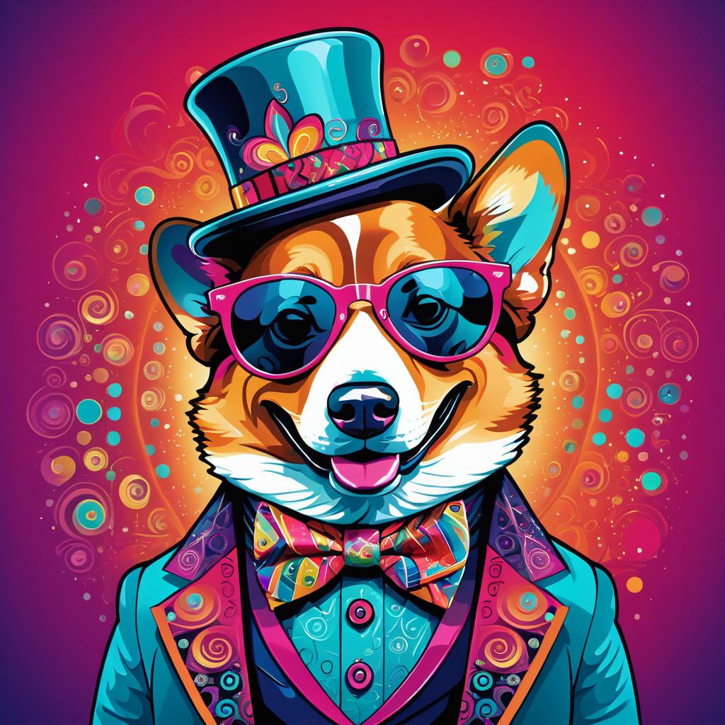 Psychedelic Corgi in Eccentric Fashion