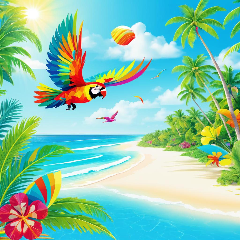 Vibrant Parrot Over Tropical Paradise