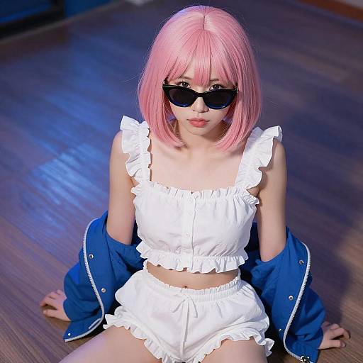 Playful Woman with Pink Bob Hair