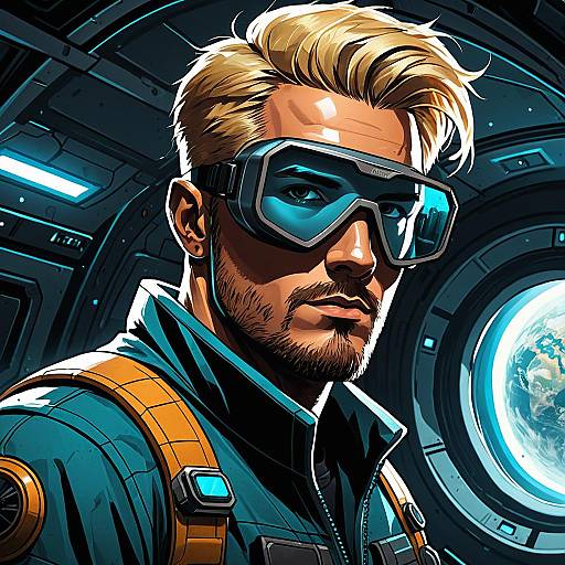 Stoic Blonde Male Explorer in Spaceship