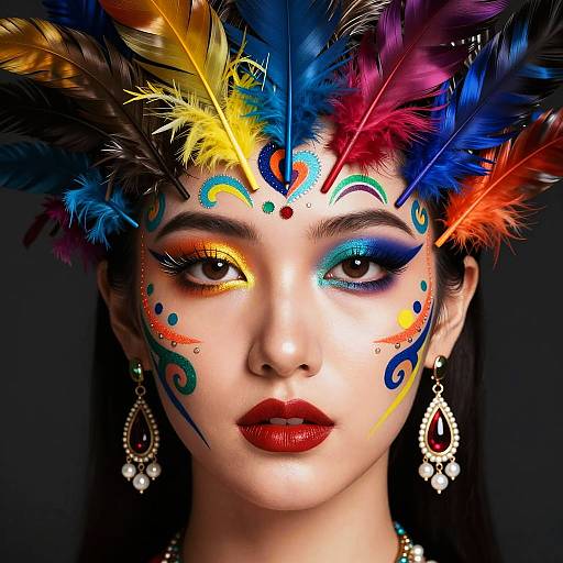 Vibrant Feathered Face Artistry