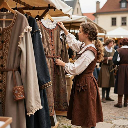 Mittelalterlicher Marktplatz mit authentischer Kleidung