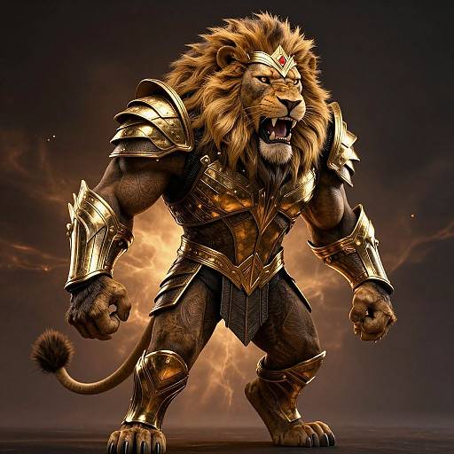 Regal Lion Warrior in Golden Armor