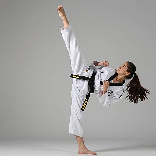 Dynamic Karate Kick by Young Woman