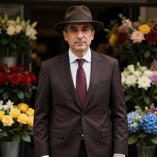 Dapper Man at Dark Floral Shop