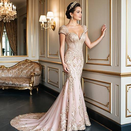Elegant Woman in Blush Pink Gown
