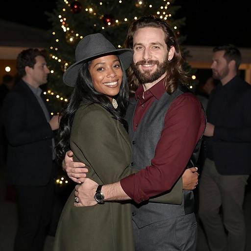 Couple Embracing Amidst Festive Lights