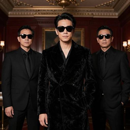 Mysterious Trio in Dimly Lit Room