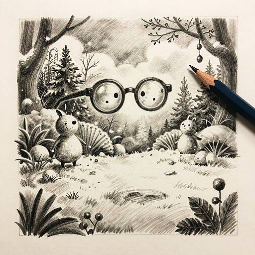 Whimsical Snowy Enchanted Garden Sketch