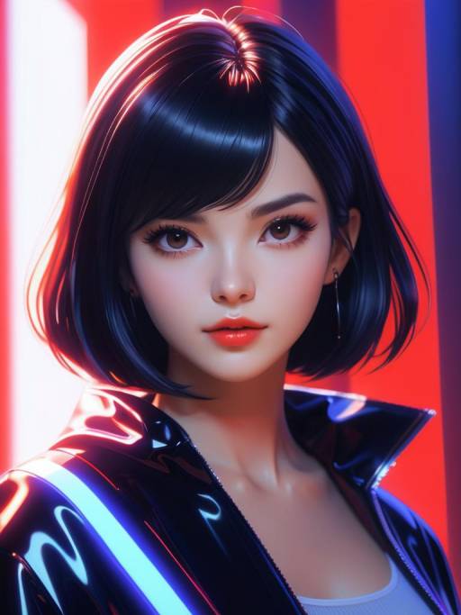 Portrait of Young Woman with Short Black Hair