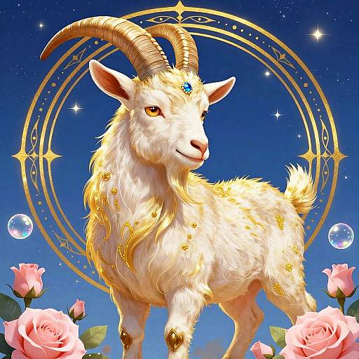 Majestic Golden-Horned Goat Illustration