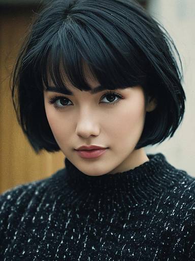 Portrait of Young Woman with Black Hair and Sweater