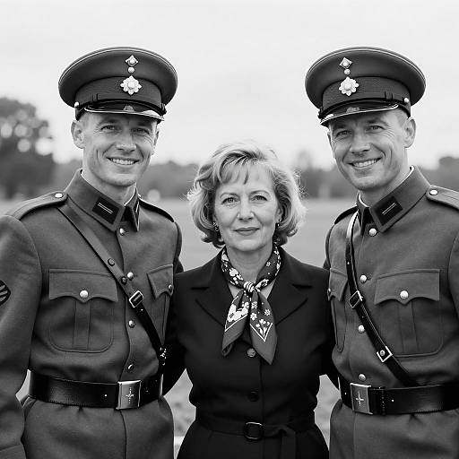 Three Figures in Military and Floral Style