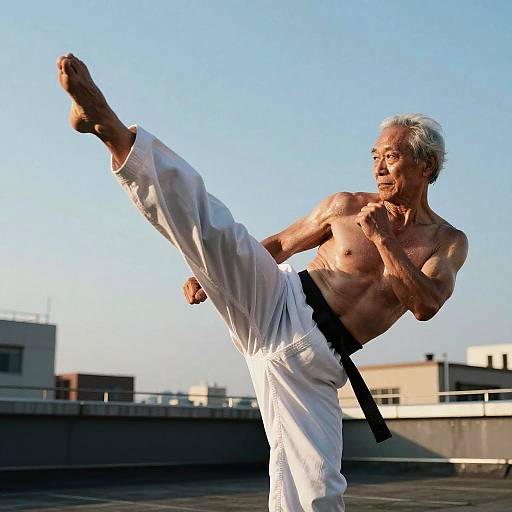 Elderly Martial Artist High Kick