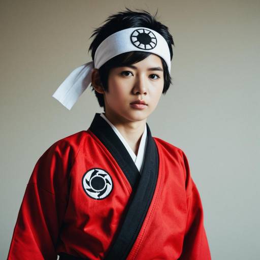 Boy in Red Karate Gi with White Headband