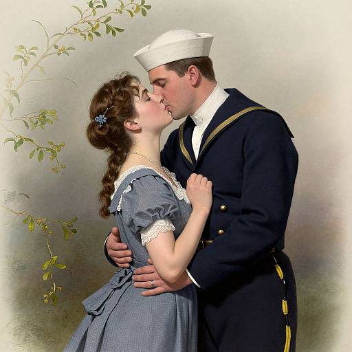 Vintage Romantic Sailor and Woman Illustration