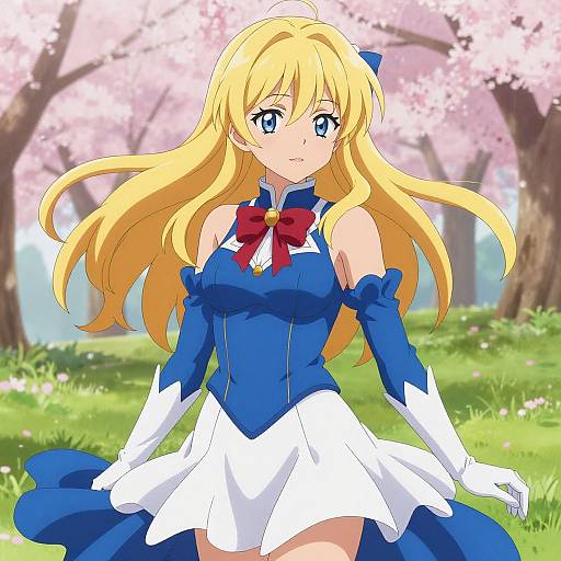 Blonde Anime Girl in Blue and White Outfit
