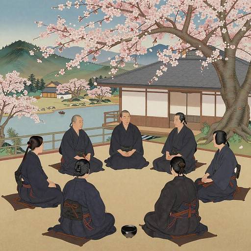 Heian Court Cherry Blossom Poetry Scene