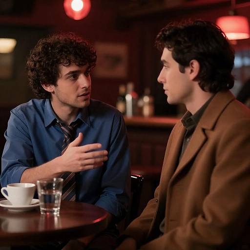 Red-Lit Bar Conversation Between Two Men