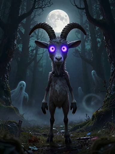 Spooky Stylized Goat in Gothic Forest