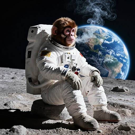 Astronaut Monkey Smoking on Moon