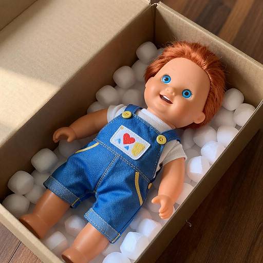 Charming Doll Portrait in Cardboard Box