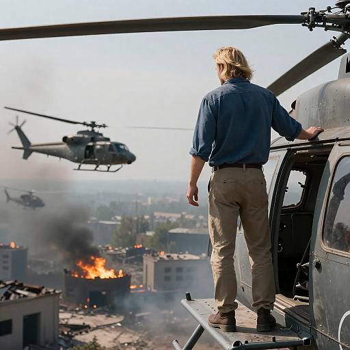 Dramatic Scene of a Blonde Man in War