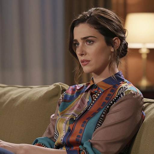 Concerned Woman in Colorful Attire