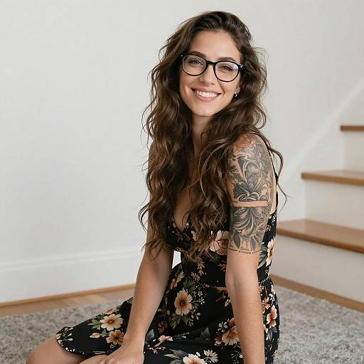 Smiling Woman with Tattoos Indoors