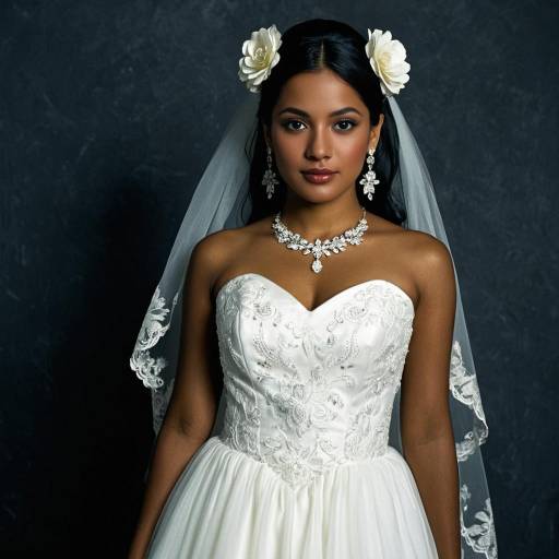 Dark-skinned Bride in White Mexican Wedding Dress